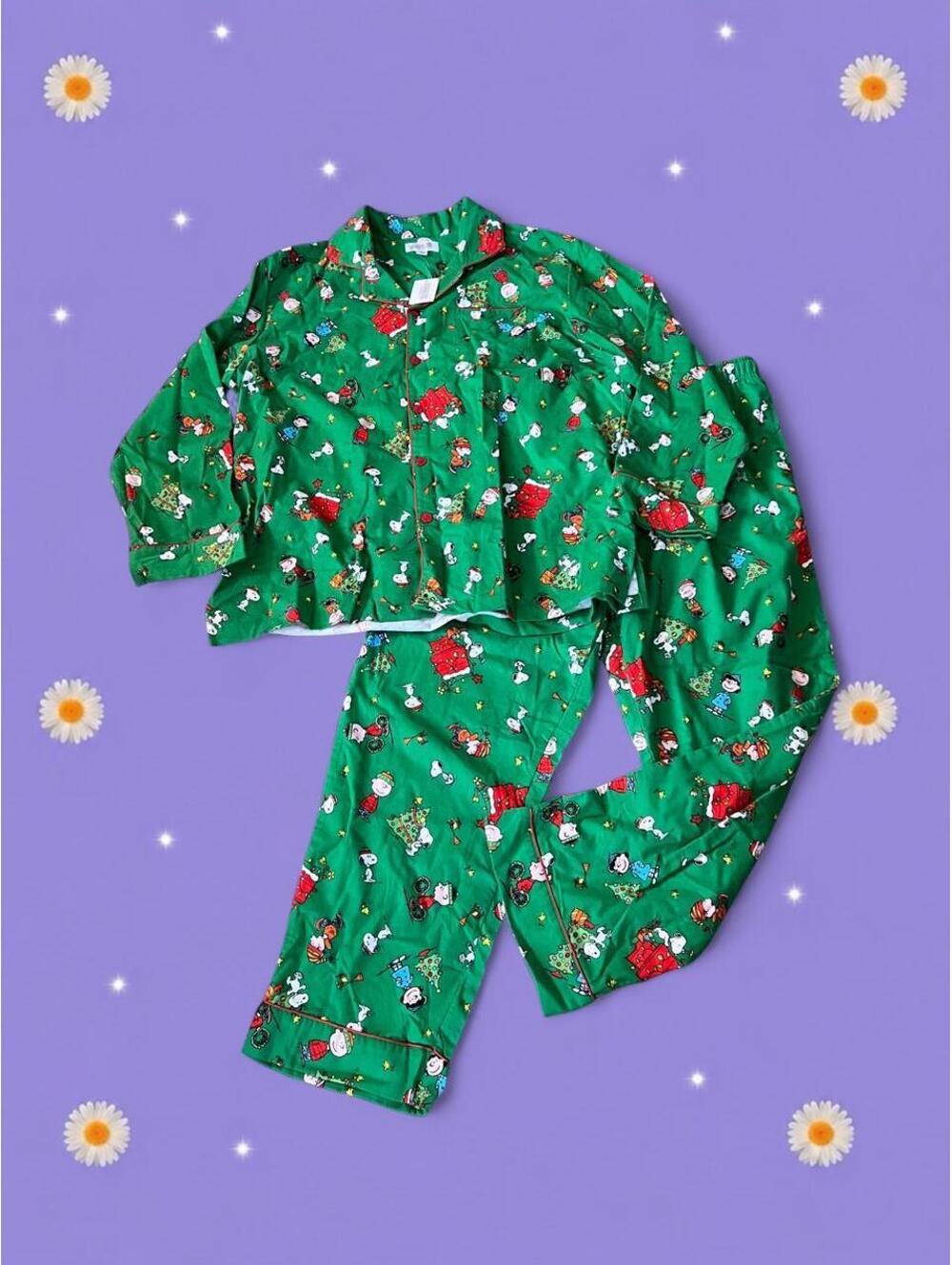 Peanuts Snoopy Christmas Cotton Pajama Set Green size XL 💚